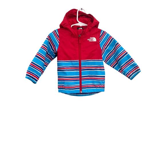 Northface Wind Breaker Hoodie Jacket Red Blue Infant 12-18M - Picture 1 of 4